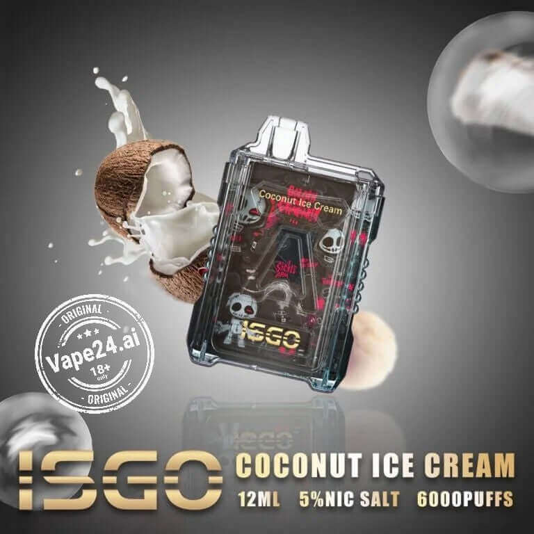 Isgo Drum Box 6000 Puffs Disposable Vape DubaiFLAVOR ::: COCONUT ICE CREAM