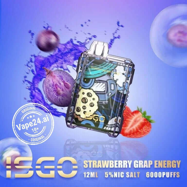 Isgo Drum Box 6000 Puffs Disposable Vape DubaiFLAVOR ::: STRAWBERRY GRAPE ENERGY