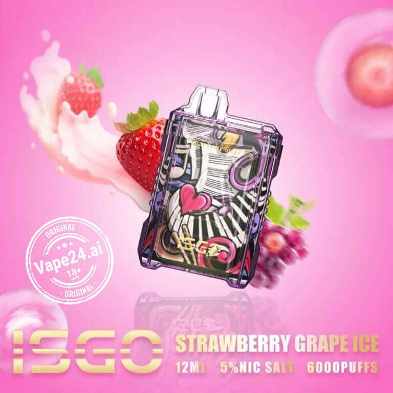 Isgo Drum Box 6000 Puffs Disposable Vape DubaiFLAVOR ::: STRAWBERRY GRAPE ICE