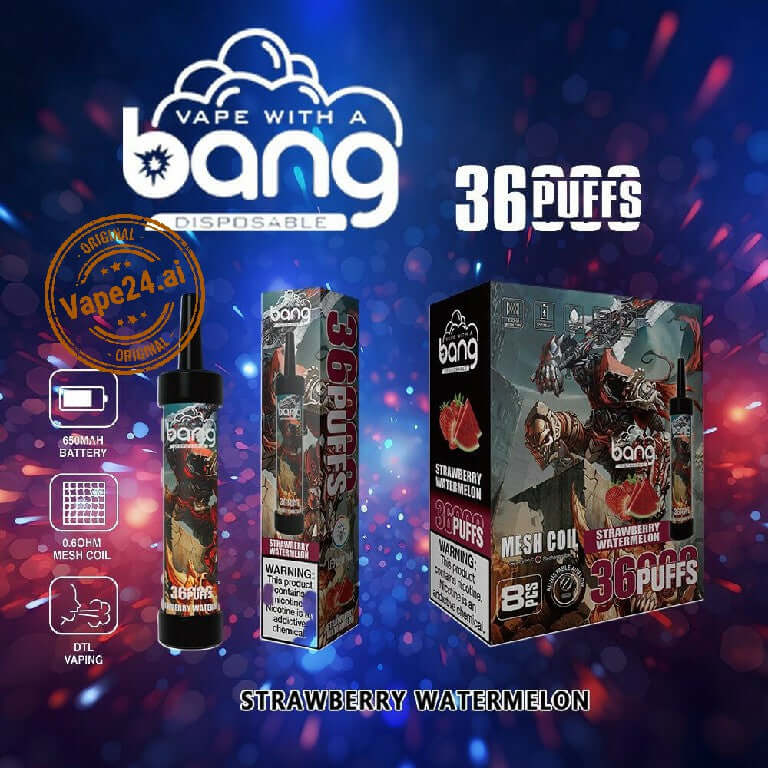 Bang 36 Puffs Disposable Vape Pen Strawberry Watermelon, stylish design, high-performance, and easy vaping.