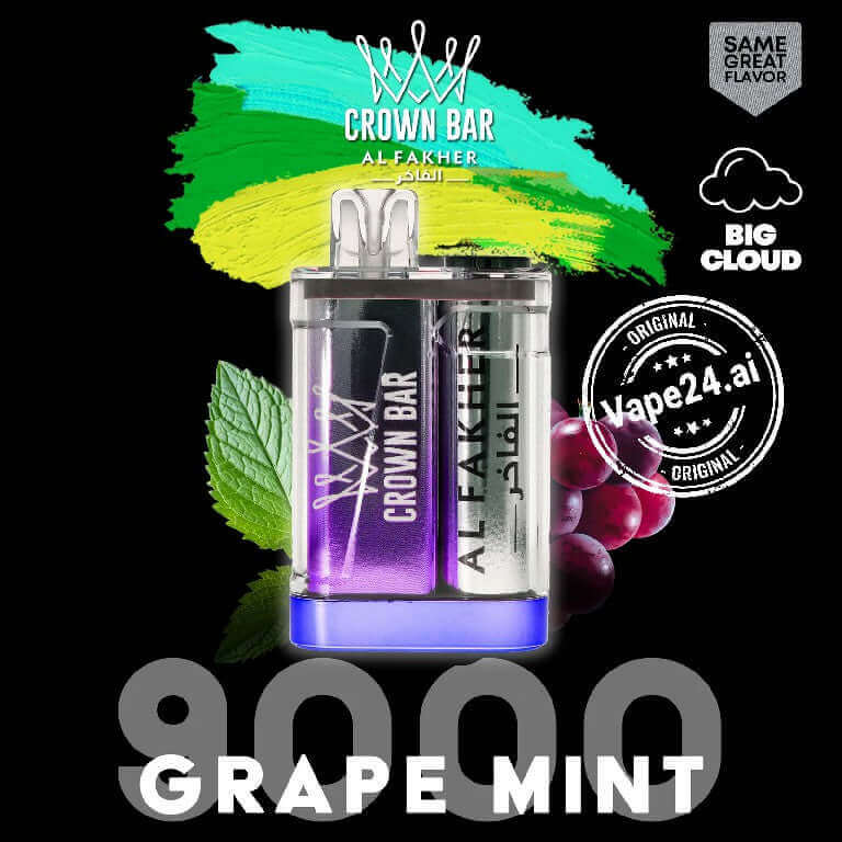 Buy Al Fakher Crown Bar 9000 Puffs Disposable Vape in UAE Flavor-: Grape Mint