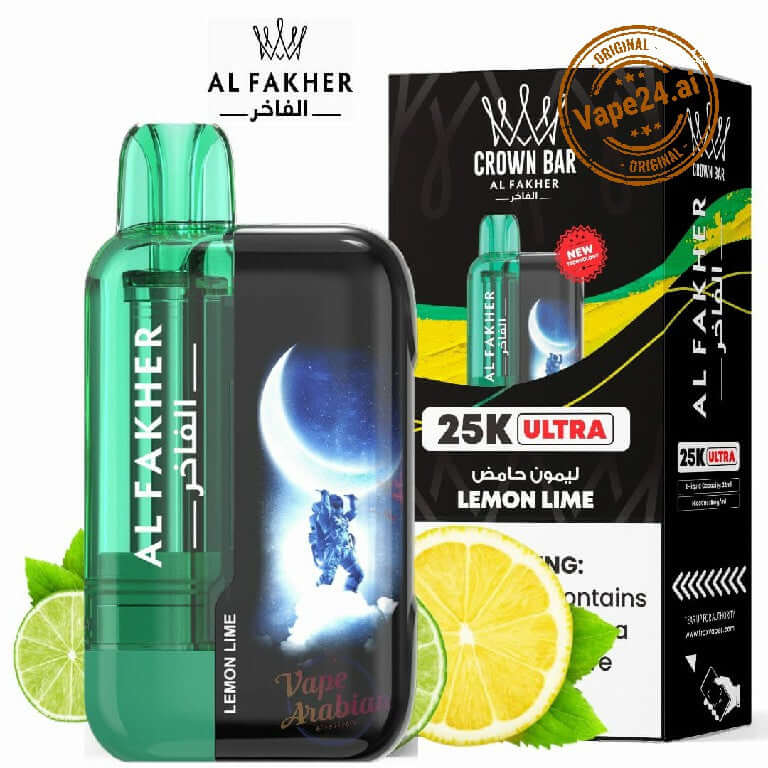 Al Fakher Ultra 25000 Puffs Disposable Vape Lemon Lime flavor packaging and device in UAE
