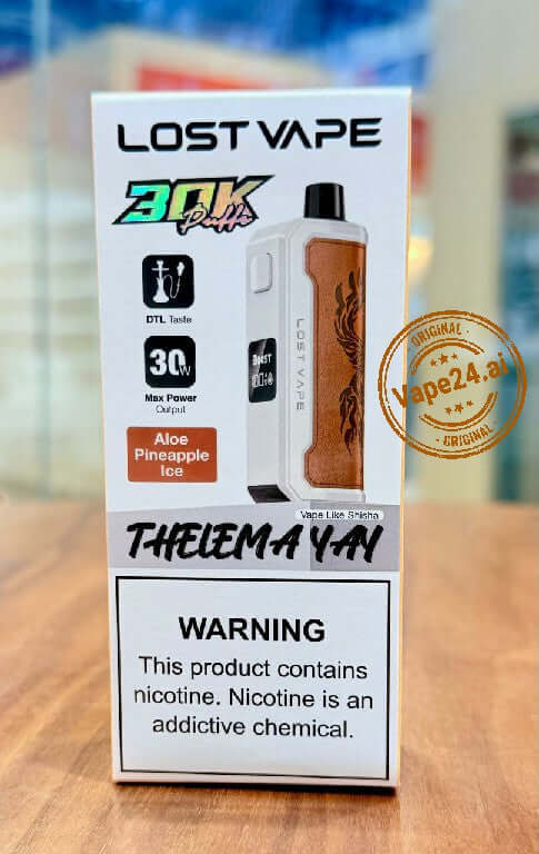 Lost Vape Thelema YAY 30K Puffs Disposable Vape box with Aloe Pineapple Ice flavor in Dubai, UAE.