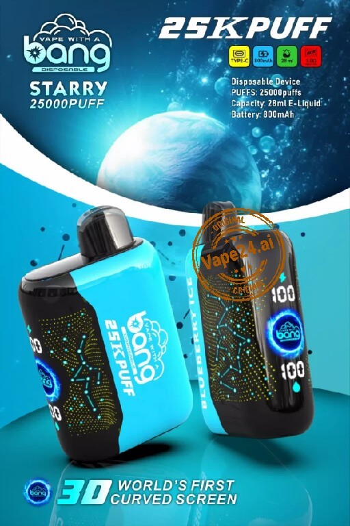 Bang Starry 25000 Puffs Disposable Vape featuring futuristic design and 25000 puffs capacity.