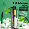 Elf Bar E-Shisha Luxe 30000 Puffs in Bubble Gum Mint flavor with mint leaves and chewing gum background.