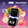 ELFBAR Moon Night 40000 Puffs Disposable Vape in Peach Ice flavor with ice cubes and a scenic background.