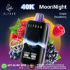 ELFBAR Moon Night disposable vape featuring grape and raspberry flavor, 40000 puffs, with eco normal boost technology.