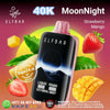 ELFBAR Moon Night Disposable Vape featuring Strawberry Mango flavor, 40000 puffs, eco-friendly design and vibrant colors.