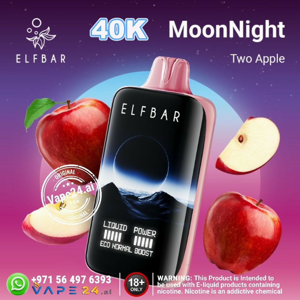 ELFBAR Moon Night 40000 Puffs Disposable Vape with Two Apple flavor design.