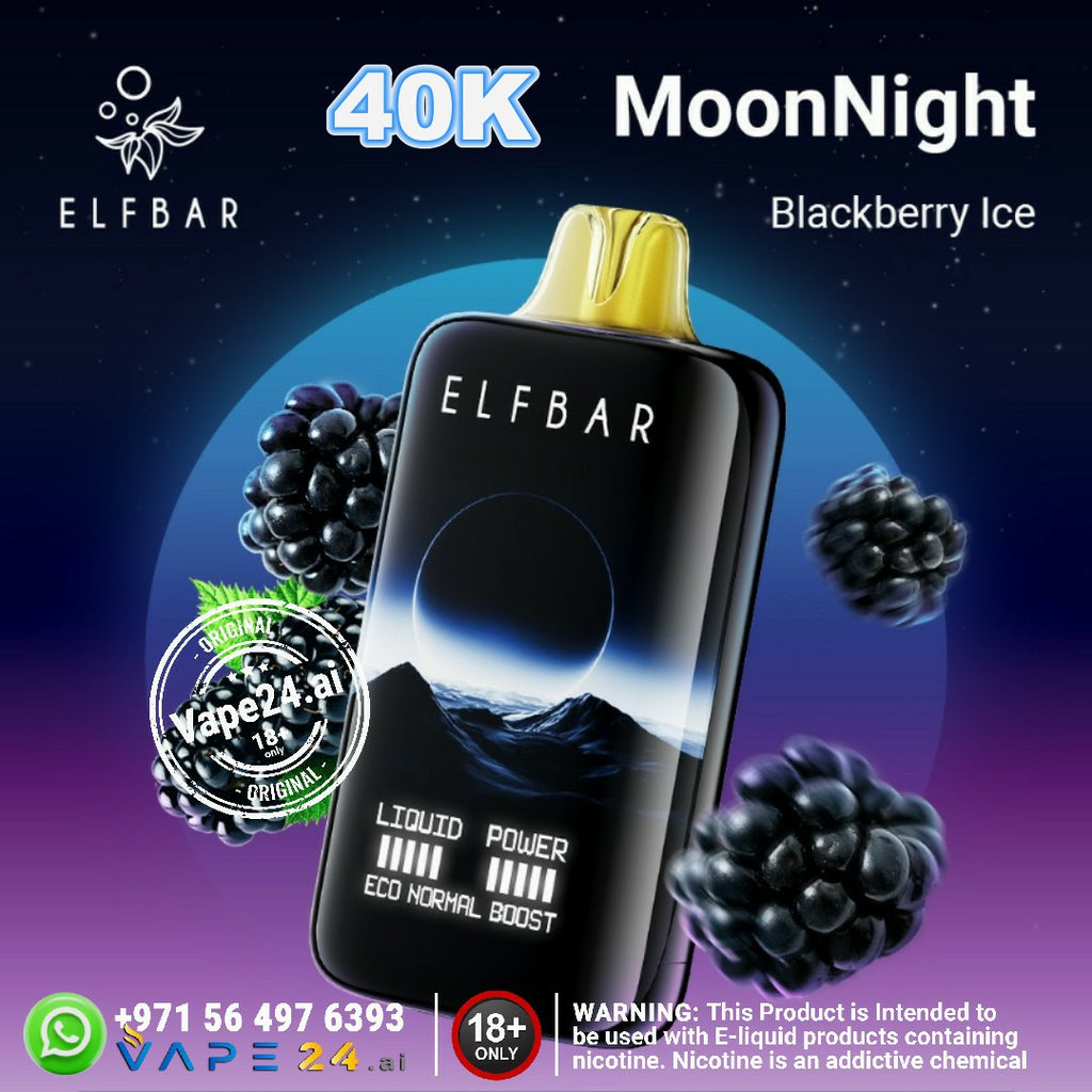 ELFBAR Moon Night Disposable Vape 40000 Puffs Blackberry Ice flavor with eco-friendly design.