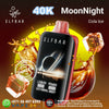 ELFBAR Moon Night 40000 Puffs disposable vape in Cola Ice flavor with ice cubes and cola splash background.