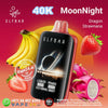 ELFBAR MoonNight 40000 Puffs disposable vape with Dragon StrawNana flavor and fruits background in Dubai.