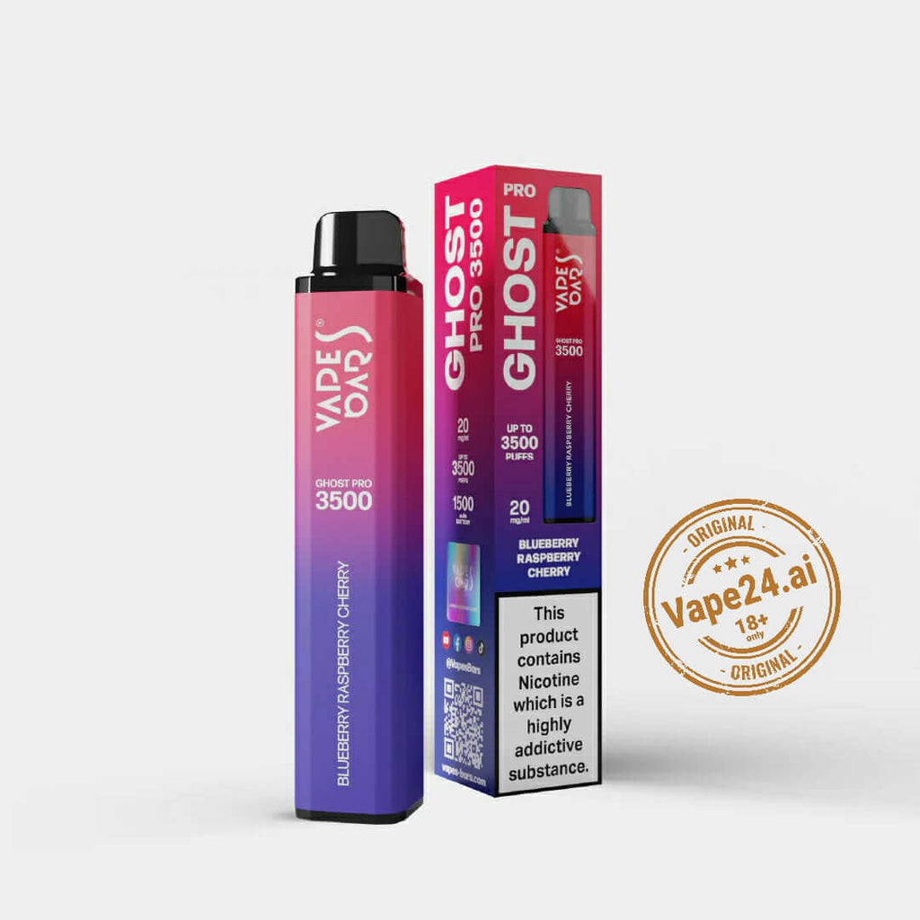 Vape Bar Ghost Pro 3500 Puffs Blueberry Raspberry Cherry flavor with packaging, available for express delivery in Dubai.