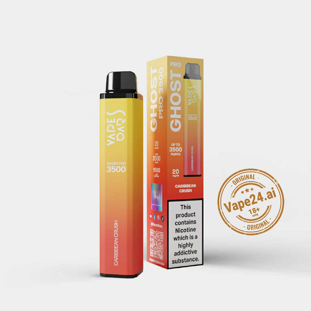 Vape Bar Ghost Pro 3500 Puffs disposable vape Caribbean Crush flavor with packaging, available for fast delivery in UAE.