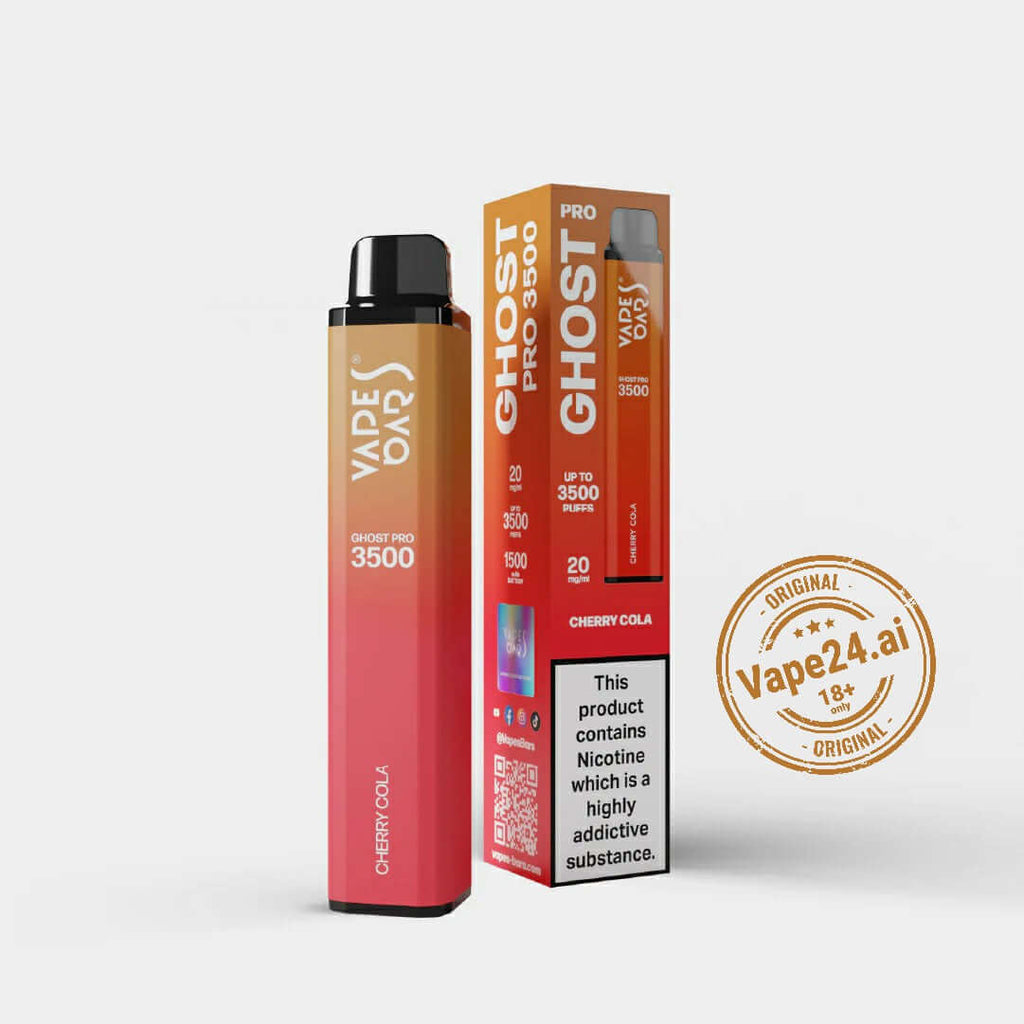 Vape Bar Ghost Pro 3500 Puffs Cherry Cola flavor with box, available for purchase online in UAE with express delivery options.