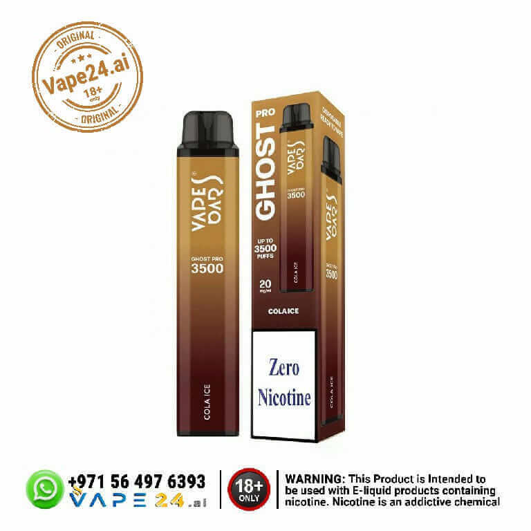 Zero Nicotine Disposable Vape Bar Ghost Pro 3500 Puffs - Best Flavors, No Nicotine!Flavors ::: Cola Ice (Zero Nicotine)