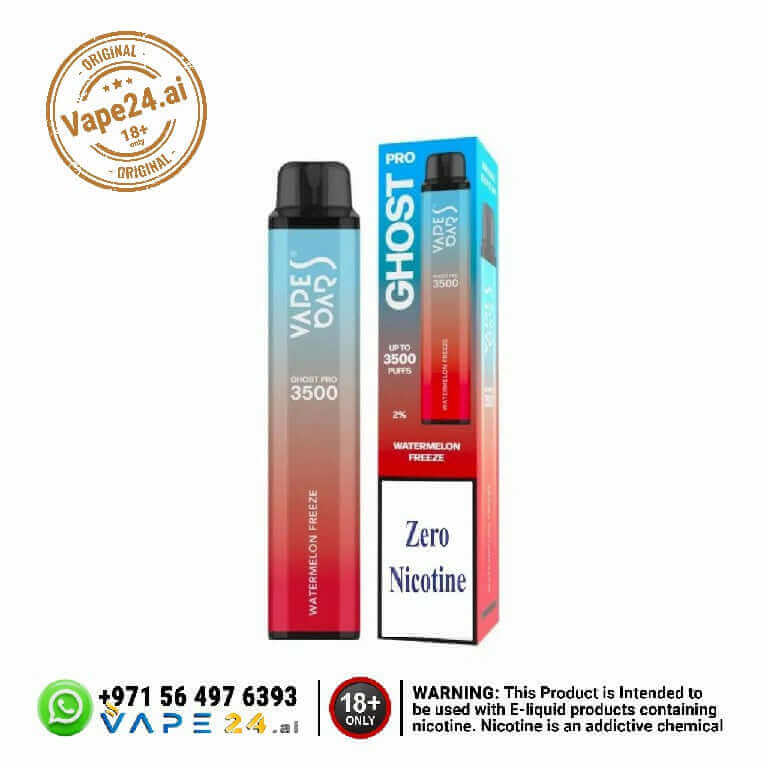 Zero Nicotine Disposable Vape Bar Ghost Pro 3500 Puffs - Best Flavors, No Nicotine!Flavors ::: Watermelon Freeze (Zero Nicotine)