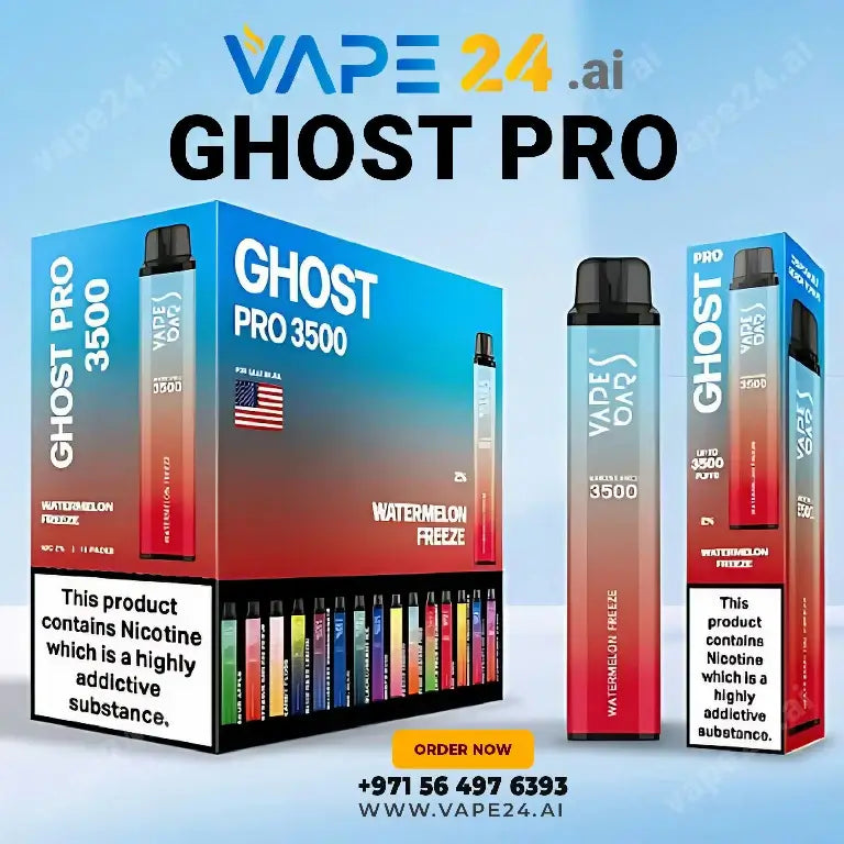 Vape Bar Ghost Pro 3500 Puffs in Watermelon Freeze flavor, available online with fast delivery in Dubai.