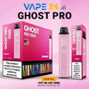 Vape Bar Ghost Pro 3500 Puffs box and individual device displayed, promoting nicotine product with contact info and website link.