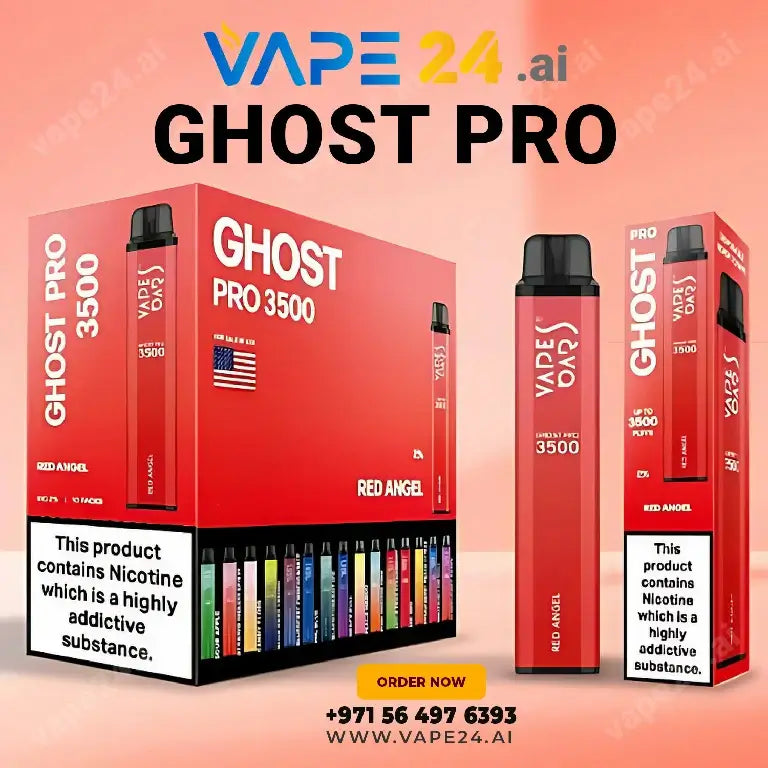 "Vape Bar Ghost Pro 3500 Puffs Disposable Vape, Red Angel Edition, with same-day delivery in Dubai, available at Vape24.ai"