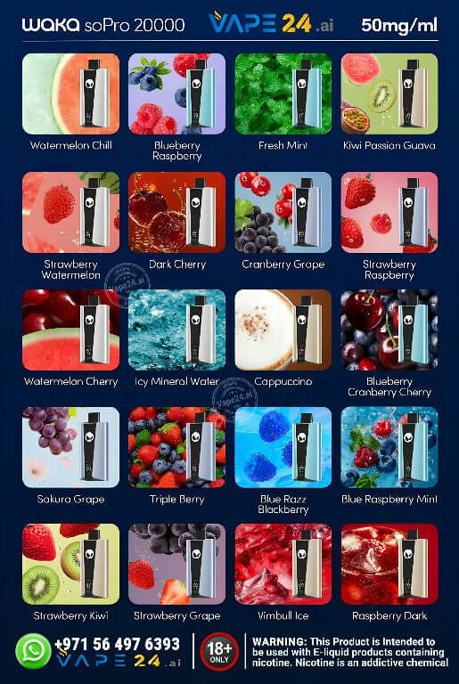 Waka SoPro 20000 Puffs Disposable Vape - 5% Nicotine - Dubai FLAVOR ::: Blue Raspberry Mint
