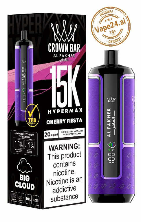 Al Fakher Crown Bar Hypermax 15000 Puffs Vape – Dubai FLAVOR ::: Cherry Fiesta