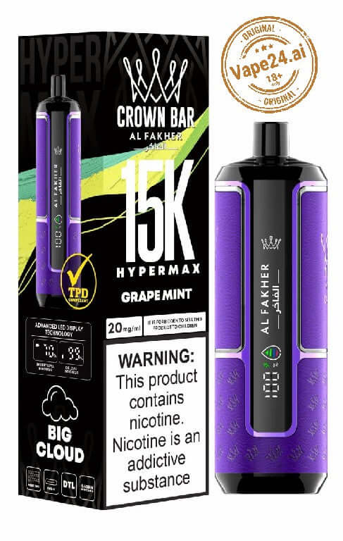 Al Fakher Crown Bar Hypermax 15000 Puffs Vape – Dubai FLAVOR ::: Grape Mint