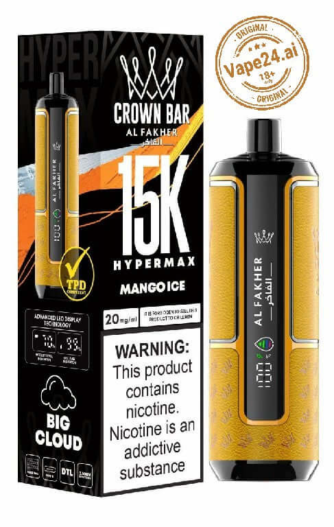 Al Fakher Crown Bar Hypermax 15000 Puffs Vape – Dubai FLAVOR ::: Mango Ice