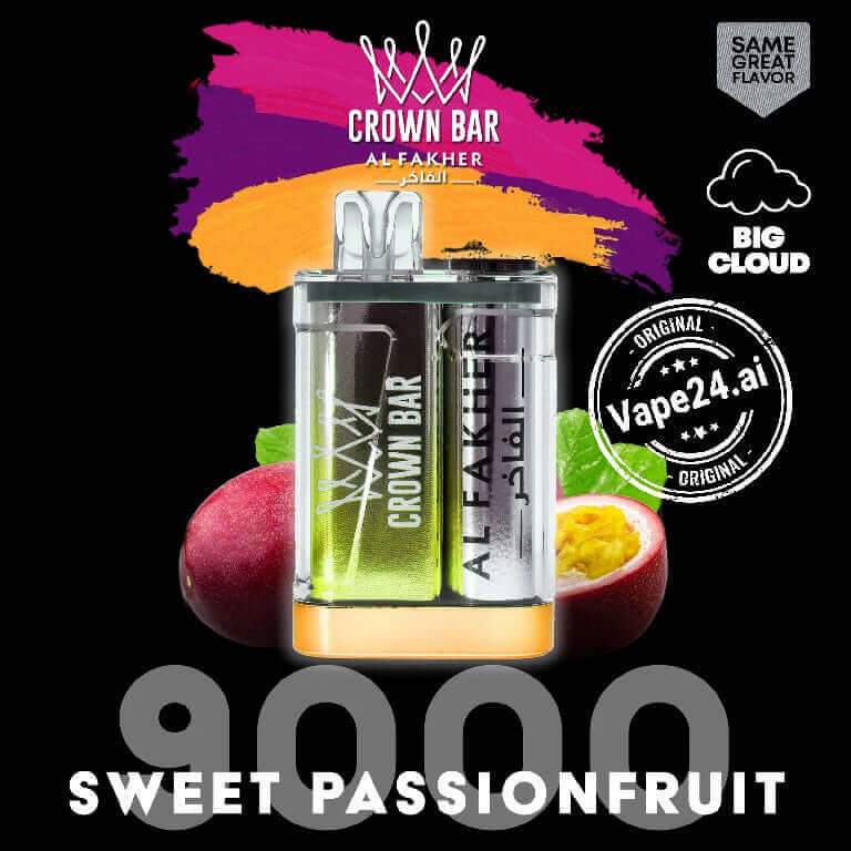 Buy Al Fakher Crown Bar 9000 Puffs Disposable Vape in UAE Flavor-: Sweet Passionfruit