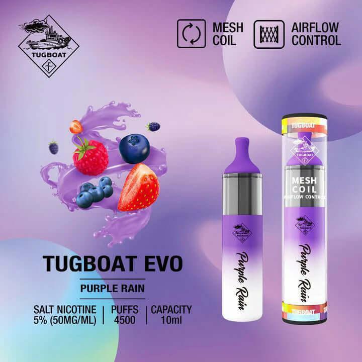 Tugboat Evo 4500 puffs Disposable Vape Best and popular 2023Flavors-: Purple Rain