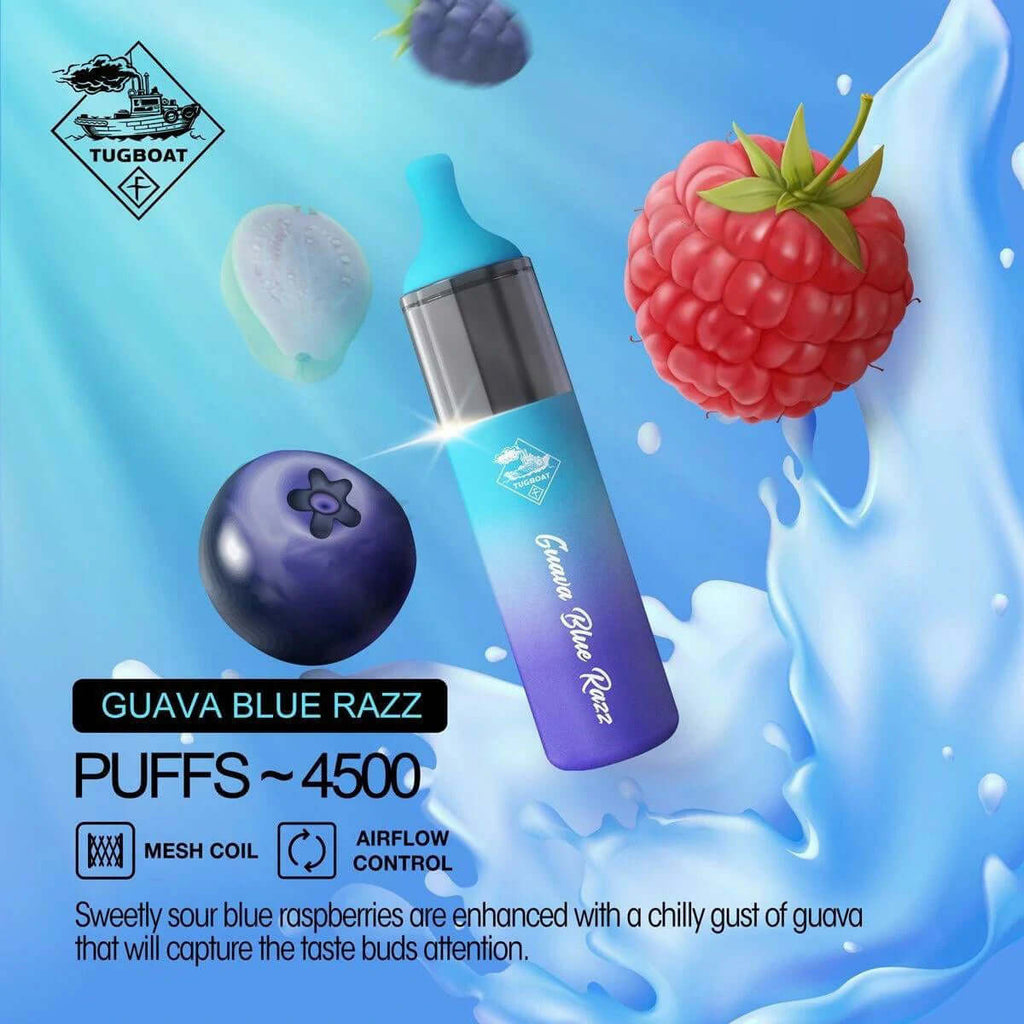 Tugboat Evo 4500 puffs Disposable Vape Best and popular 2023Flavors-: Guava Blue Razz