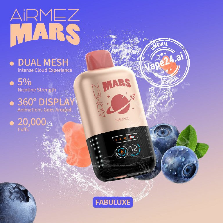 Airmez Mars 20000 Puffs Disposable Vape with Dual Mesh, 5% Nicotine, and 360° Display, available in Dubai at Vape24.ae