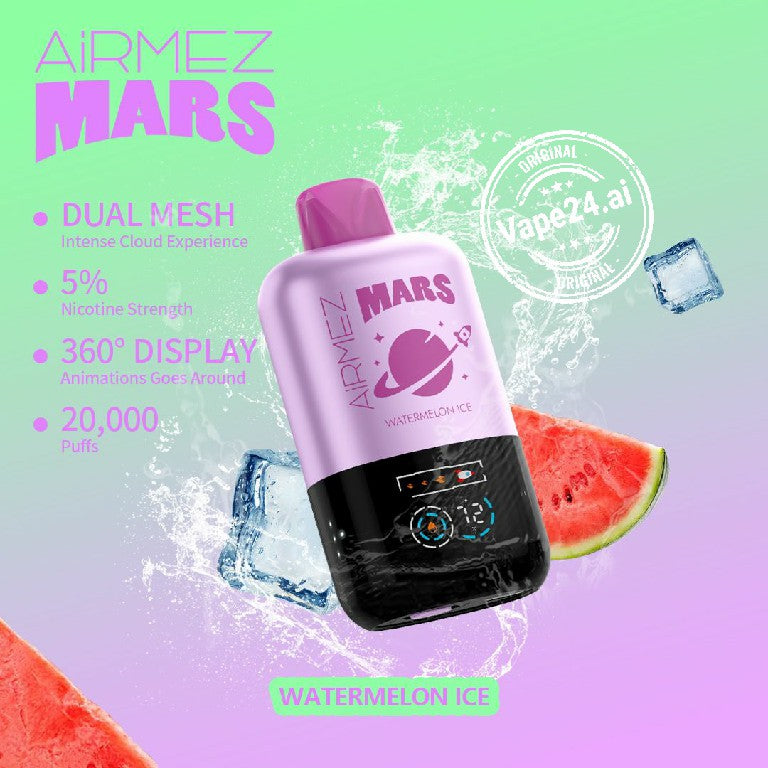 Airmez Mars 20000 Puffs Disposable Vape in Watermelon Ice Flavor with Dual Mesh and 5% Nicotine