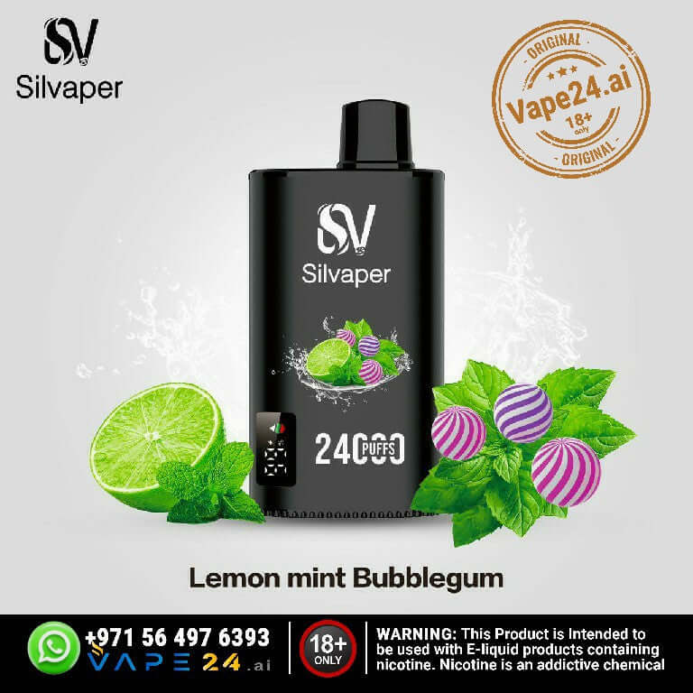 Silvaper 24000 Puffs Disposable Vape – Long-LastingFLAVOR ::: Lemon Mint Bubblegum