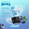 Airmez Mars 20000 Puffs Disposable Vape Blue Raz Shiver flavor with 360° display, dual mesh, 5% nicotine strength, and intense cloud experience.