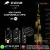 Zahab vape device packaging with branding and product details on a dark background