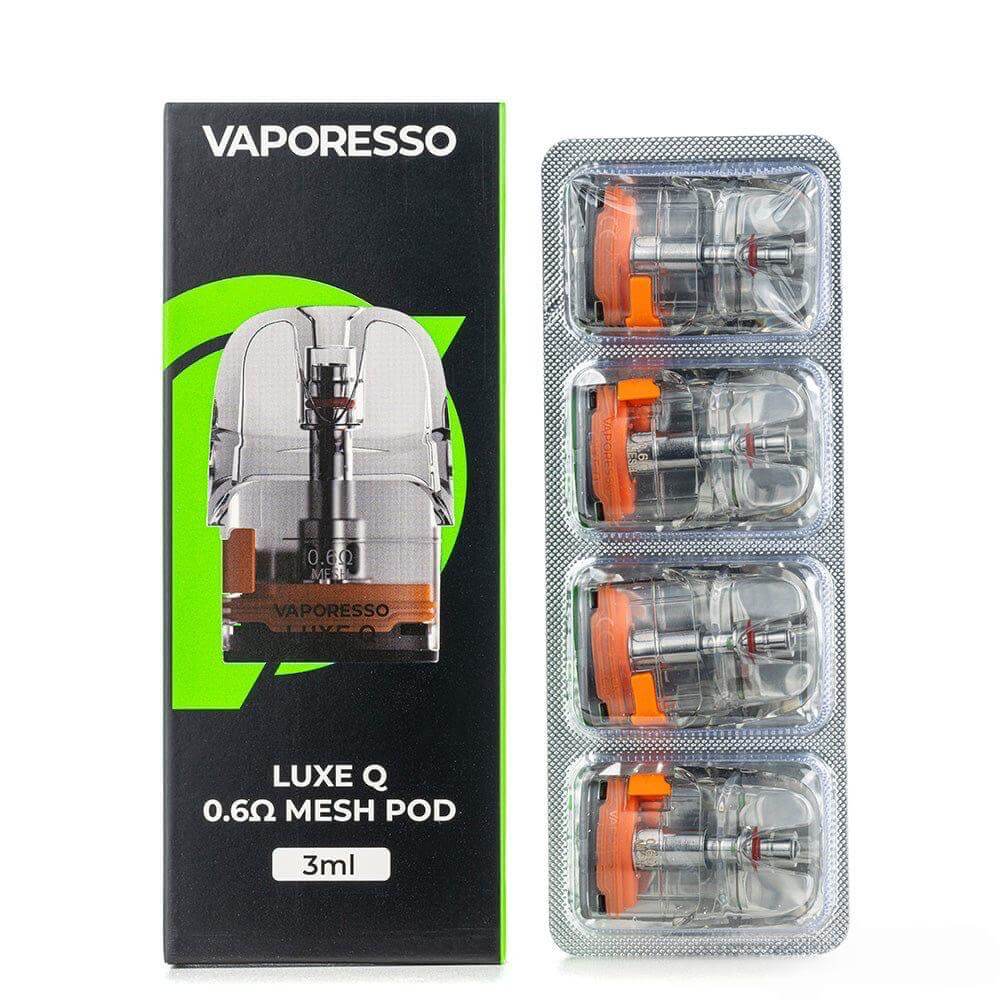 Vaporesso Luxe Q Replacement Pods 4-Pack, 3ml mesh pods for enhanced vaping performance.