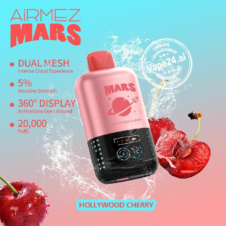 Airmez Mars Hollywood Cherry 20000 Puffs Disposable Vape with Dual Mesh, 5% Nicotine Strength in Dubai, UAE