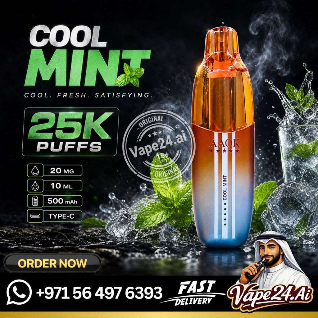 A promotional product graphic for a vape device labeled 'COOL MINT' by Vape24.Ai.