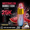 AAOK Watermelon Bubble Gum vape pen in a 25K puff pack, featuring a silver and gold body with a clear cap, set against a dark background with watermelon slices, ice cubes, and a Vape24.Ai logo.