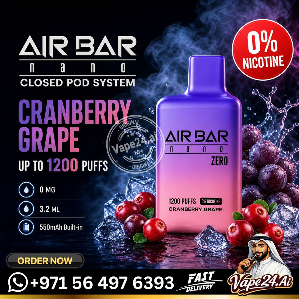 Air Bar Nano Zero Nicotine 1200 Puffs Disposable Vape  Cranberry Grape