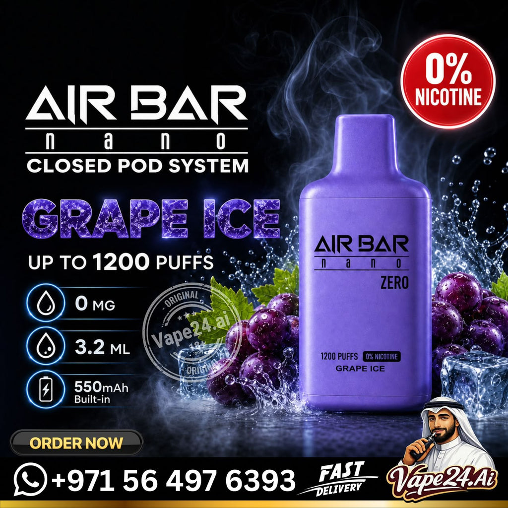 Air Bar Nano Zero Nicotine 1200 Puffs Disposable Vape Grape Ice