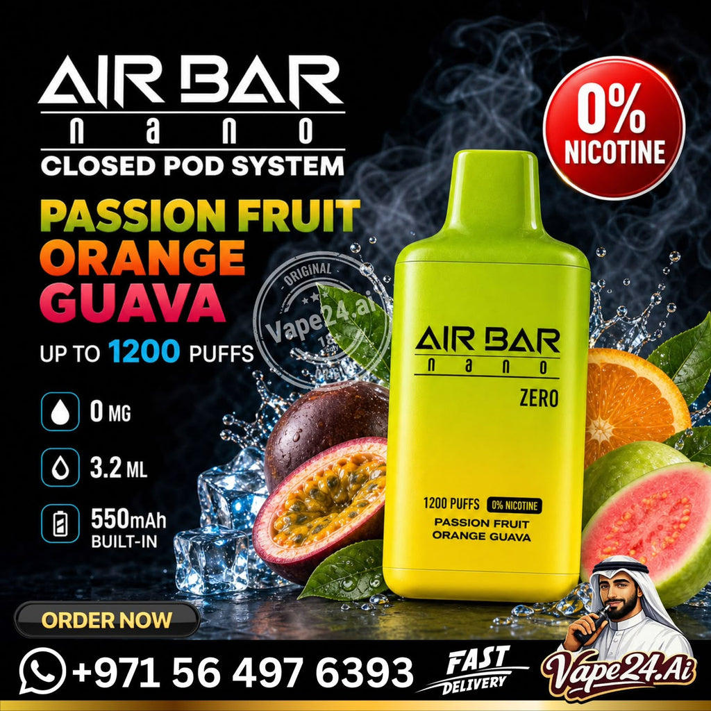 Air Bar Nano Zero Nicotine 1200 Puffs Disposable Vape Passion Fruit Orange Guava