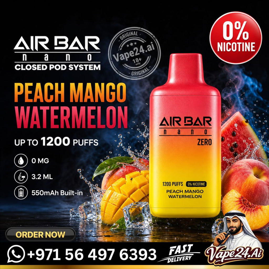 Air Bar Nano Zero Nicotine 1200 Puffs Disposable Vape  Peach Mango Watermelon