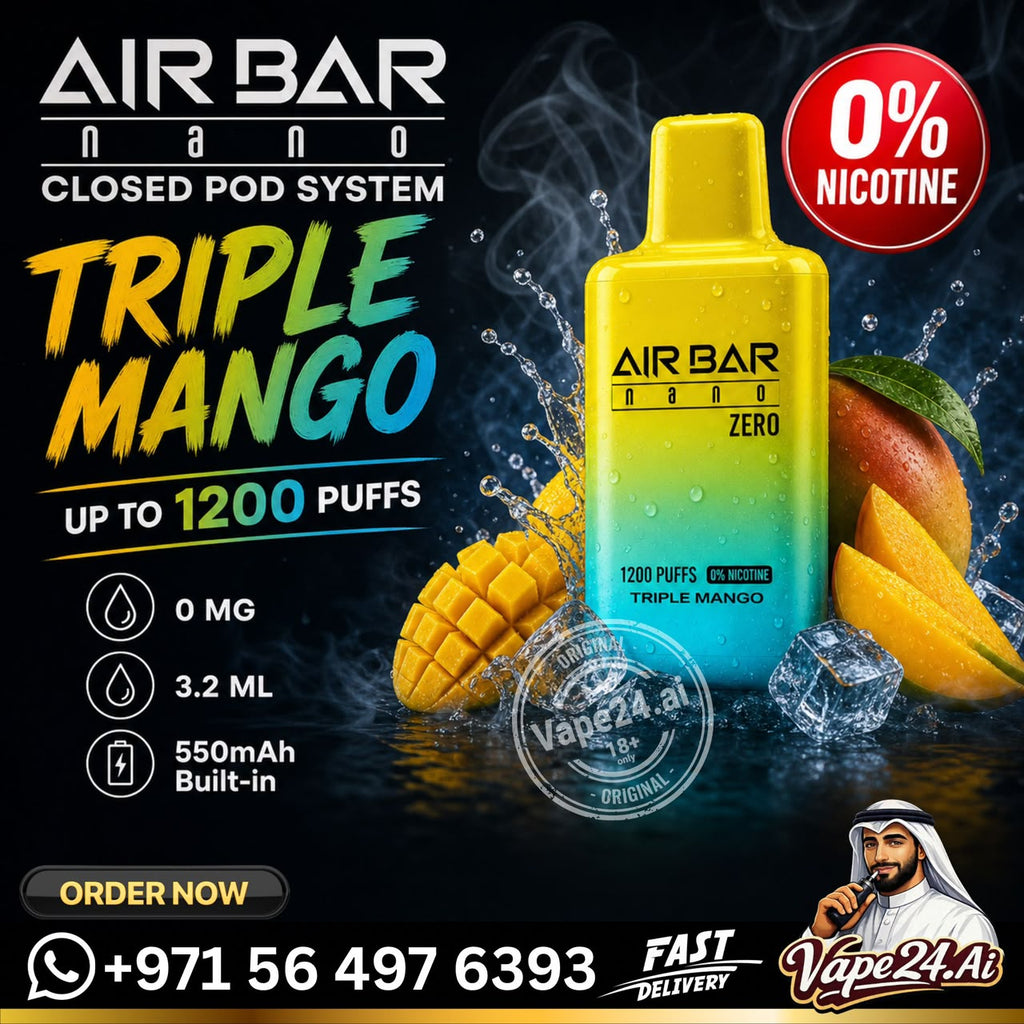 Air Bar Nano Zero Nicotine 1200 Puffs Disposable Vape  Triple Mango