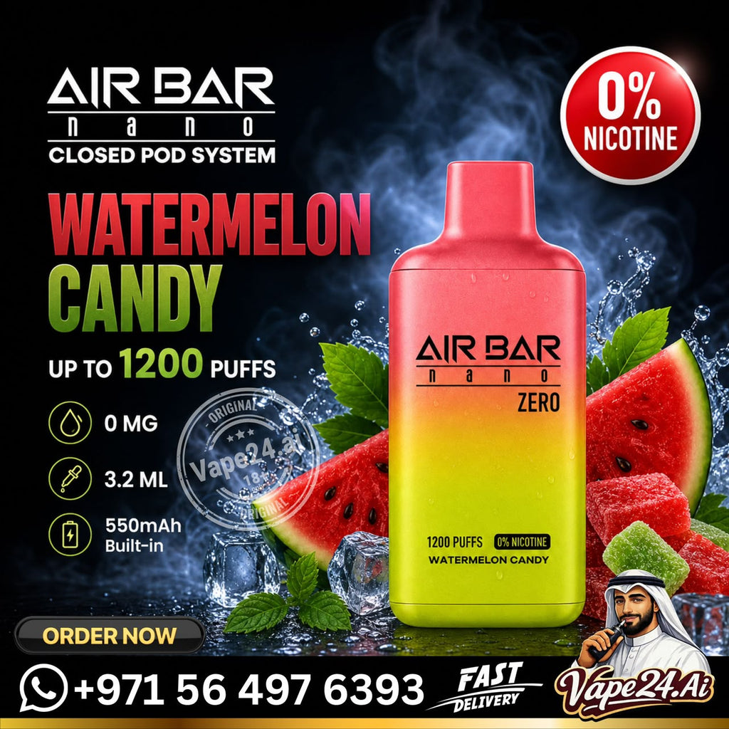 Air Bar Nano Zero Nicotine 1200 Puffs Disposable Vape Waermelon Candy