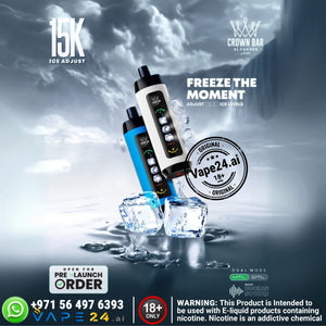 Vape devices with ice cubes on a dynamic background, featuring vape24.ai branding.