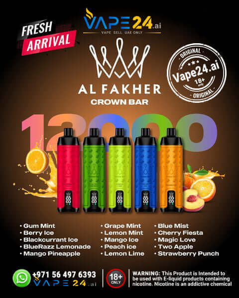 Al Fakher Crown Bar 12000 Puffs DLT Vape in Dubai, UAEFlavors ::: Blackcurrant Mint