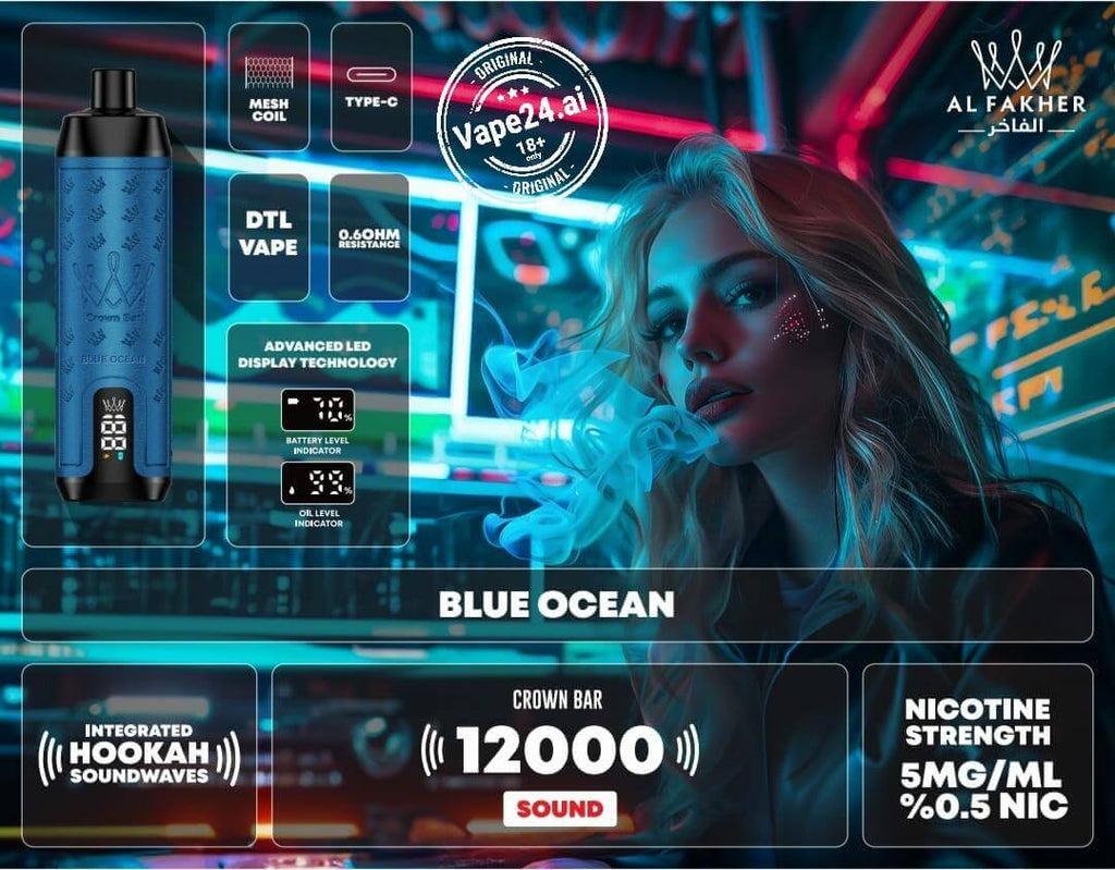 Al Fakher Crown Bar 12000 Puffs DLT Vape in Dubai, UAEFlavors ::: Blue Ocean