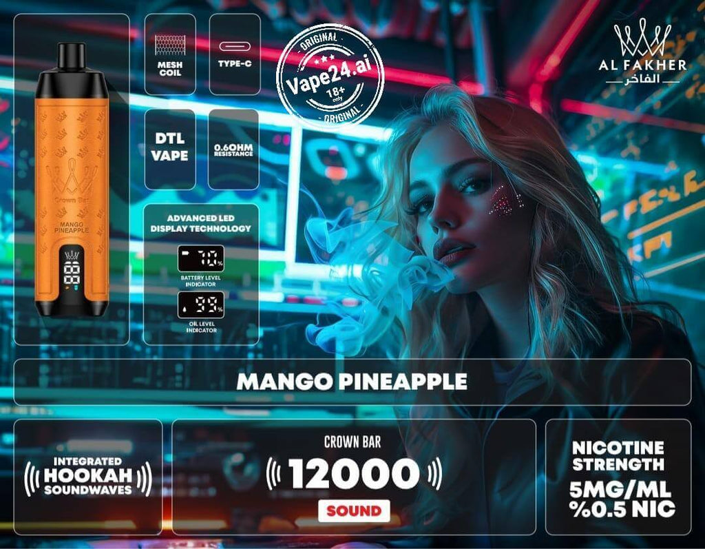 Al Fakher Crown Bar 12000 Puffs DLT Vape in Dubai, UAEFlavors ::: Mango Pineapple